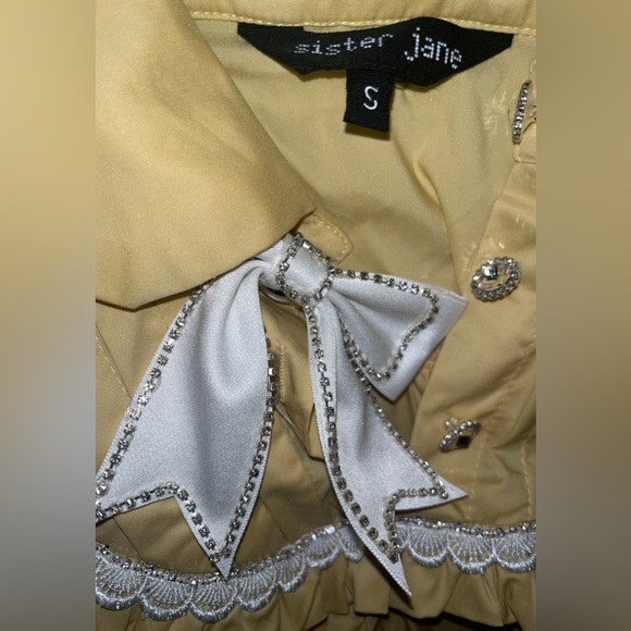 SISTER JANE Woman’s Yellow Puff Sleeve Collard with Bow Mini Dress - Picture 5 of 6